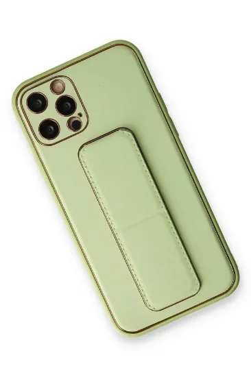 Newface iPhone 12 Pro Max Kılıf Coco Deri Standlı Kapak - Su Yeşili resmi