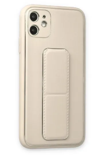 Newface iPhone 12 Kılıf Coco Deri Standlı Kapak - Beyaz resmi