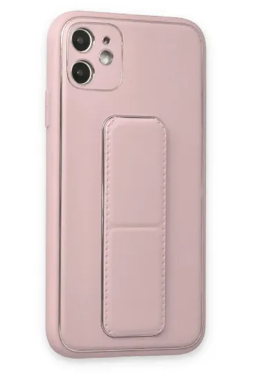 Newface iPhone 12 Kılıf Coco Deri Standlı Kapak - Pudra resmi