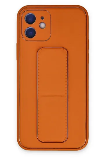 Newface iPhone 12 Kılıf Coco Deri Standlı Kapak - Turuncu resmi