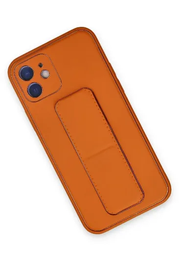 Newface iPhone 12 Kılıf Coco Deri Standlı Kapak - Turuncu resmi
