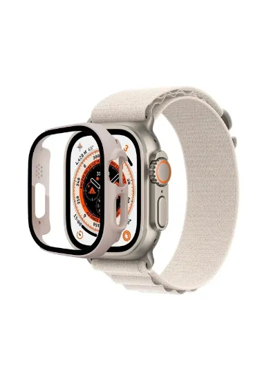 Newface Apple Watch Ultra 49mm Desert Camlı Kasa Ekran Koruyucu - Metalik Gold resmi
