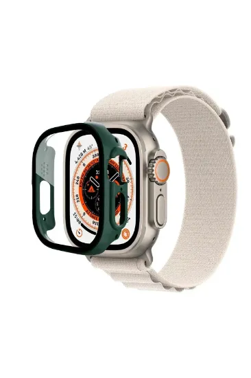 Newface Apple Watch Ultra 49mm Desert Camlı Kasa Ekran Koruyucu - Koyu Yeşil resmi