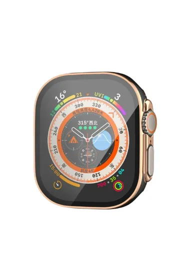 Newface Apple Watch Ultra 49mm Legend Camlı Kasa Ekran Koruyucu - Siyah-Gold resmi