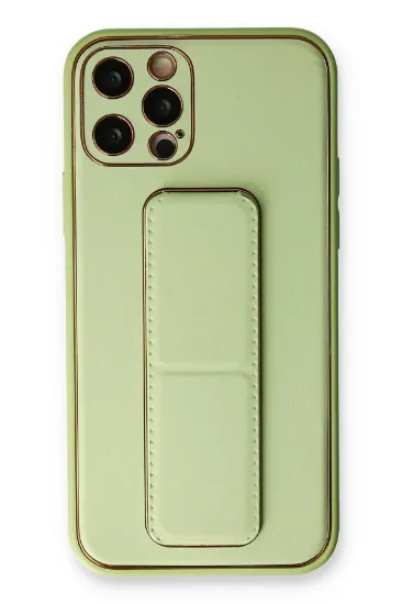 Newface iPhone 12 Pro Kılıf Coco Deri Standlı Kapak - Su Yeşili resmi