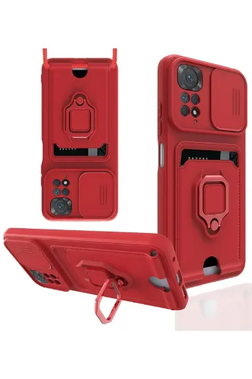 Newface Xiaomi Redmi Note 11 Pro Kılıf Zuma Kartvizitli Yüzüklü Silikon - Kırmızı resmi