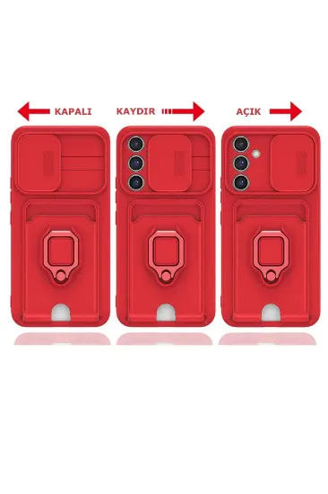 Newface Samsung Galaxy A24 4G Kılıf Zuma Kartvizitli Yüzüklü Silikon - Kırmızı resmi