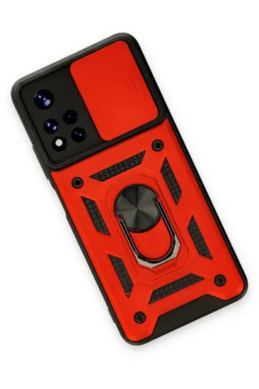 Newface Xiaomi Poco M4 Pro 5G Kılıf Pars Lens Yüzüklü Silikon - Kırmızı resmi