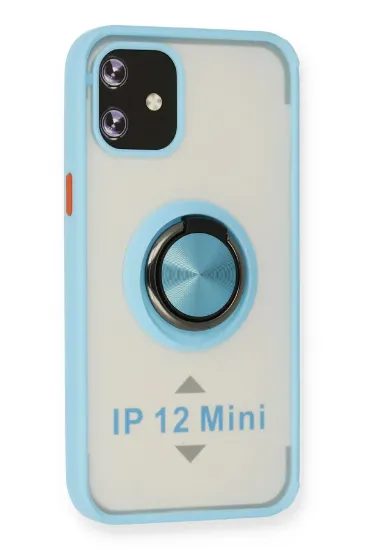 Newface iPhone 12 Mini Kılıf Montreal Yüzüklü Silikon Kapak - Buz Mavi resmi
