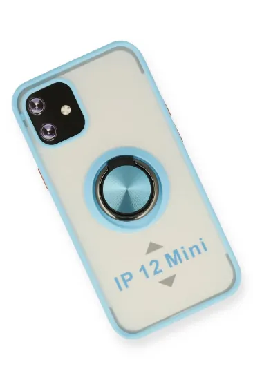 Newface iPhone 12 Mini Kılıf Montreal Yüzüklü Silikon Kapak - Buz Mavi resmi