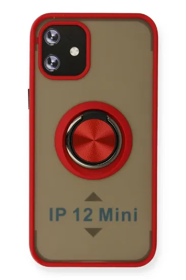 Newface iPhone 12 Mini Kılıf Montreal Yüzüklü Silikon Kapak - Kırmızı resmi