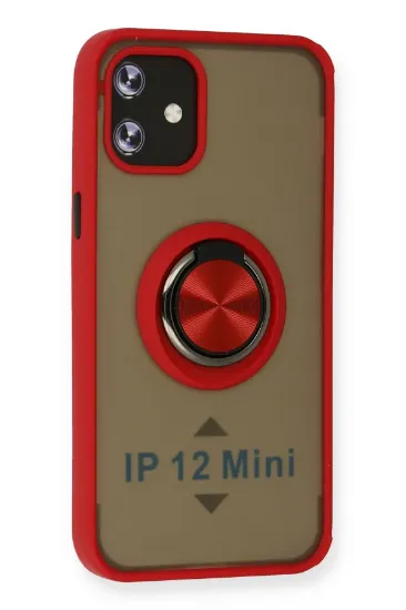 Newface iPhone 12 Mini Kılıf Montreal Yüzüklü Silikon Kapak - Kırmızı resmi