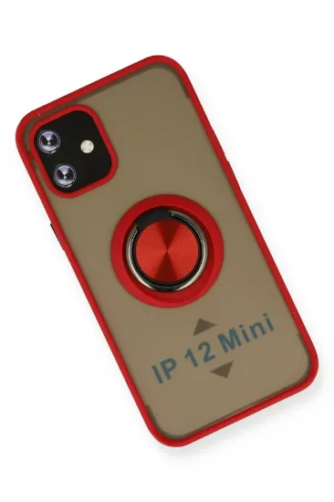 Newface iPhone 12 Mini Kılıf Montreal Yüzüklü Silikon Kapak - Kırmızı resmi