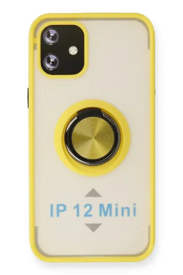 Newface iPhone 12 Mini Kılıf Montreal Yüzüklü Silikon Kapak - Sarı resmi