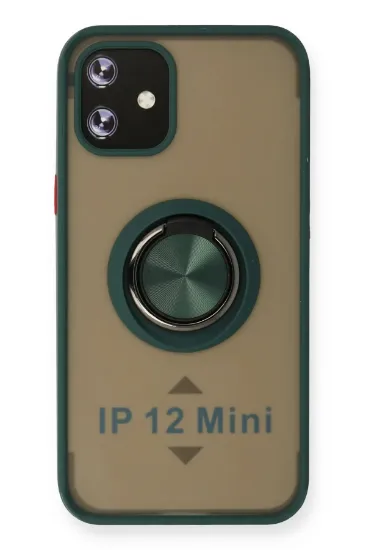 Newface iPhone 12 Mini Kılıf Montreal Yüzüklü Silikon Kapak - Yeşil resmi