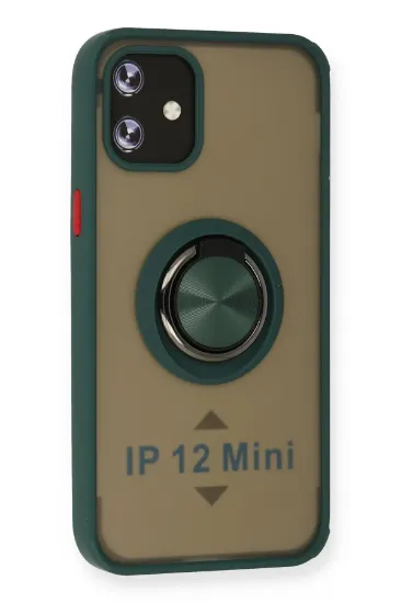 Newface iPhone 12 Mini Kılıf Montreal Yüzüklü Silikon Kapak - Yeşil resmi