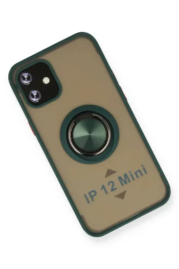 Newface iPhone 12 Mini Kılıf Montreal Yüzüklü Silikon Kapak - Yeşil resmi
