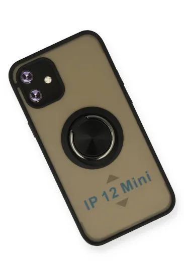 Newface iPhone 12 Kılıf Montreal Yüzüklü Silikon Kapak - Siyah resmi