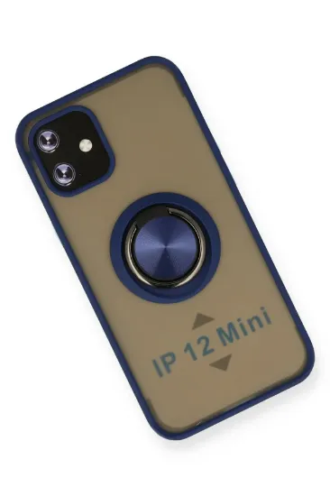 Newface iPhone 12 Kılıf Montreal Yüzüklü Silikon Kapak - Lacivert resmi