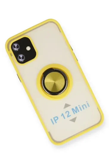 Newface iPhone 12 Kılıf Montreal Yüzüklü Silikon Kapak - Sarı resmi