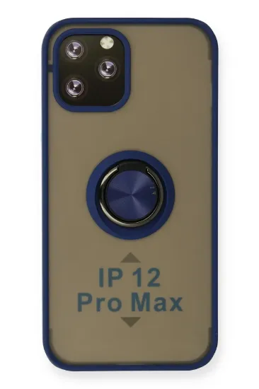 Newface iPhone 12 Pro Kılıf Montreal Yüzüklü Silikon Kapak - Lacivert resmi