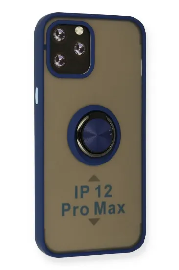 Newface iPhone 12 Pro Kılıf Montreal Yüzüklü Silikon Kapak - Lacivert resmi