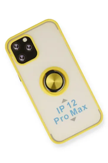 Newface iPhone 12 Pro Kılıf Montreal Yüzüklü Silikon Kapak - Sarı resmi