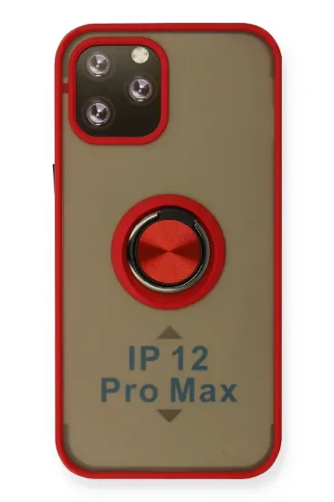 Newface iPhone 12 Pro Max Kılıf Montreal Yüzüklü Silikon Kapak - Kırmızı resmi