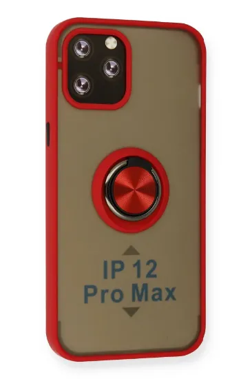 Newface iPhone 12 Pro Max Kılıf Montreal Yüzüklü Silikon Kapak - Kırmızı resmi