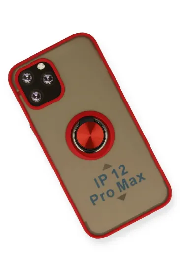 Newface iPhone 12 Pro Max Kılıf Montreal Yüzüklü Silikon Kapak - Kırmızı resmi