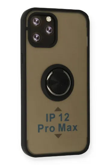 Newface iPhone 12 Pro Max Kılıf Montreal Yüzüklü Silikon Kapak - Siyah resmi