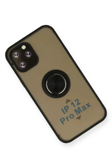 Newface iPhone 12 Pro Max Kılıf Montreal Yüzüklü Silikon Kapak - Siyah resmi