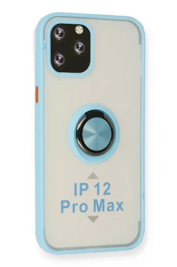 Newface iPhone 12 Pro Max Kılıf Montreal Yüzüklü Silikon Kapak - Buz Mavi resmi