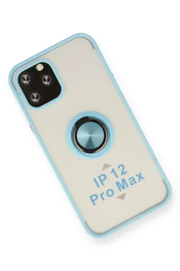Newface iPhone 12 Pro Max Kılıf Montreal Yüzüklü Silikon Kapak - Buz Mavi resmi
