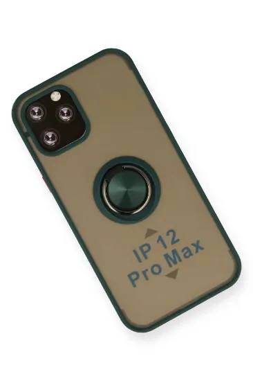 Newface iPhone 12 Pro Max Kılıf Montreal Yüzüklü Silikon Kapak - Yeşil resmi