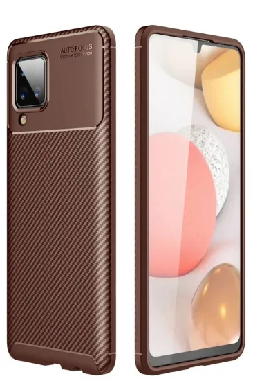 Newface Samsung Galaxy A12 Kılıf Auto Focus Karbon Kapak - Kahverengi resmi