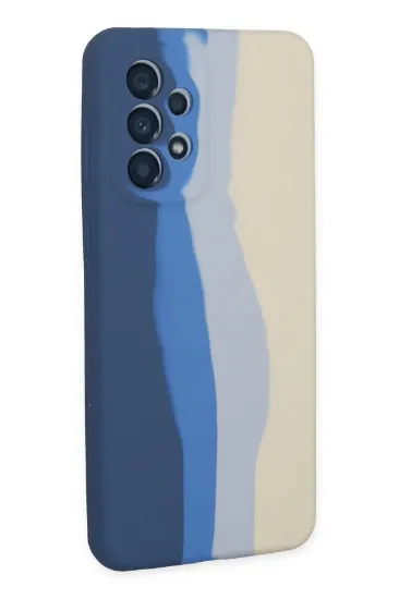 Newface Samsung Galaxy A73 5G Kılıf Ebruli Lansman Silikon - Lacivert-Krem resmi