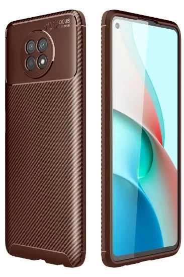 Newface Xiaomi Redmi Note 9 5G Kılıf Auto Focus Karbon Kapak - Kahverengi resmi