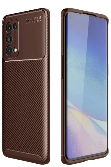Newface Oppo Reno 5 Pro Kılıf Auto Focus Karbon Kapak - Kahverengi resmi