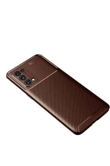 Newface Oppo Reno 5 Pro Kılıf Auto Focus Karbon Kapak - Kahverengi resmi