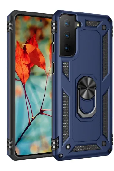 Newface Samsung Galaxy S21 Kılıf Sofya Yüzüklü Silikon Kapak - Lacivert resmi