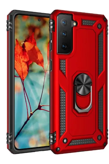 Newface Samsung Galaxy S21 Kılıf Sofya Yüzüklü Silikon Kapak - Kırmızı resmi