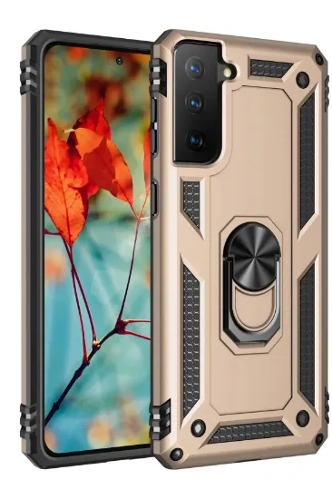 Newface Samsung Galaxy S21 Kılıf Sofya Yüzüklü Silikon Kapak - Gold resmi