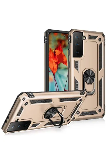 Newface Samsung Galaxy S21 Kılıf Sofya Yüzüklü Silikon Kapak - Gold resmi