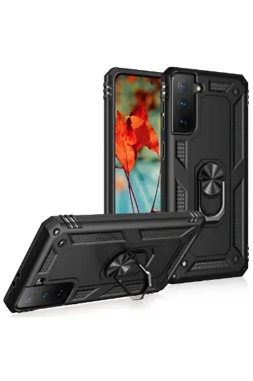 Newface Samsung Galaxy S21 Plus Kılıf Sofya Yüzüklü Silikon Kapak - Siyah resmi