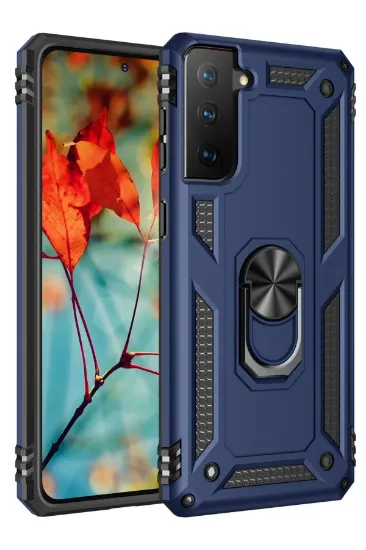 Newface Samsung Galaxy S21 Plus Kılıf Sofya Yüzüklü Silikon Kapak - Lacivert resmi