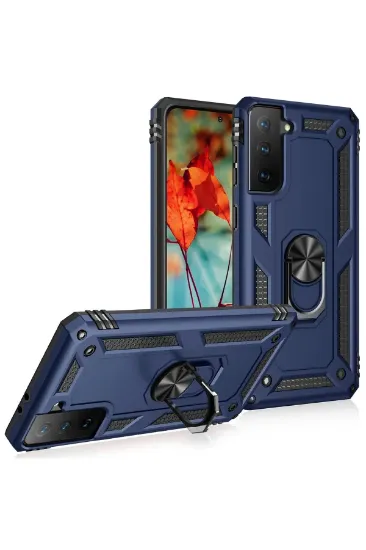 Newface Samsung Galaxy S21 Plus Kılıf Sofya Yüzüklü Silikon Kapak - Lacivert resmi