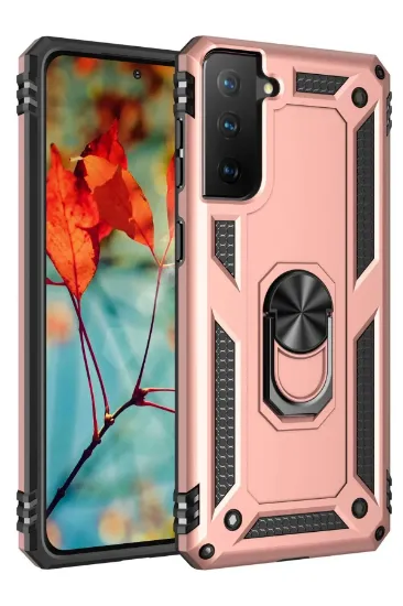 Newface Samsung Galaxy S21 Plus Kılıf Sofya Yüzüklü Silikon Kapak - Rose resmi