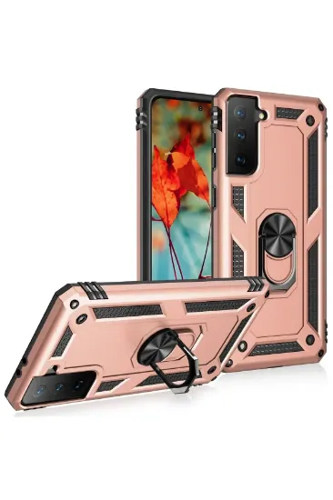 Newface Samsung Galaxy S21 Plus Kılıf Sofya Yüzüklü Silikon Kapak - Rose resmi