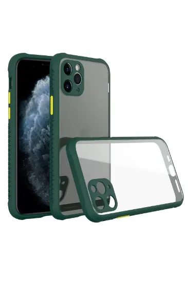Newface iPhone 11 Pro Max Kılıf Miami Şeffaf Silikon - Koyu Yeşil resmi